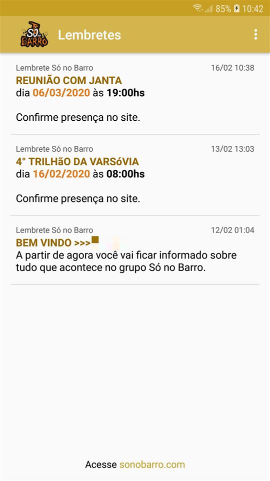 Lista de lembretes do aplicativo